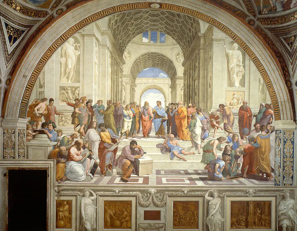 "The School of Athens" by Raffaello Sanzio da Urbino (Raphael), Public domain, via Wikimedia Commons.