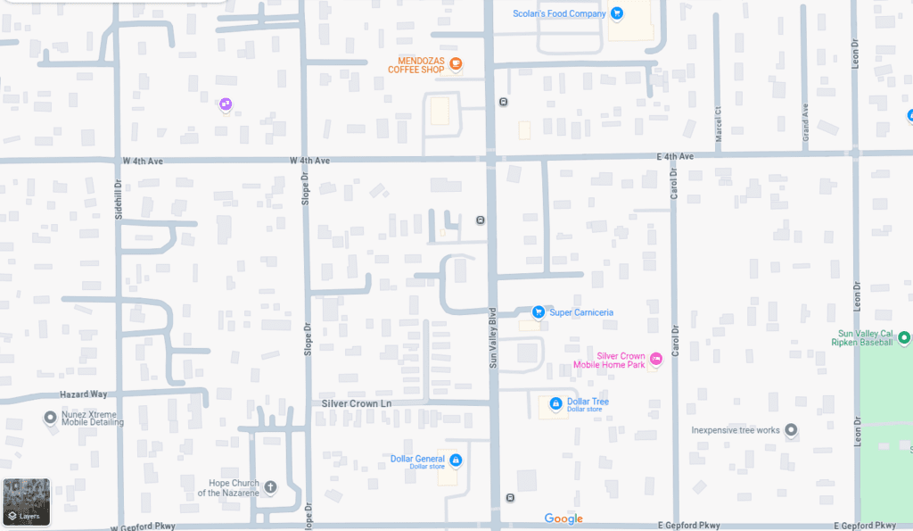 Google Map showing Sun Valley Blvd