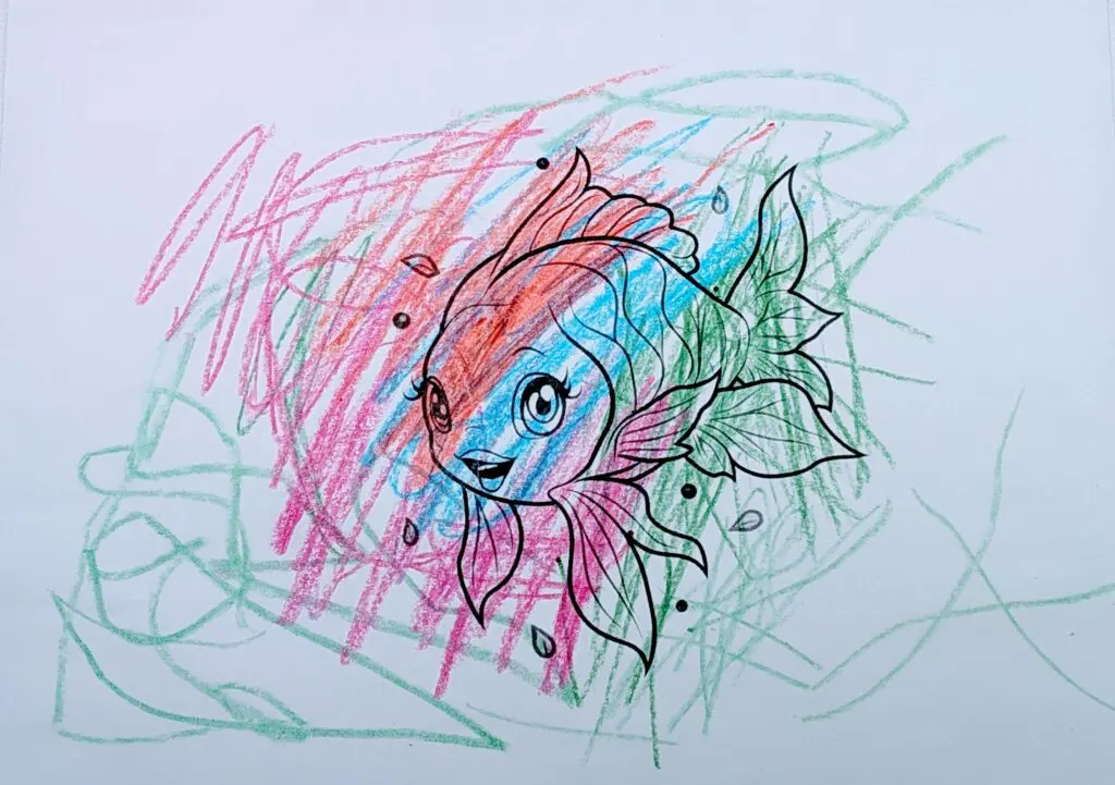 Cute little fish coloring page by Daniela G., age 4.