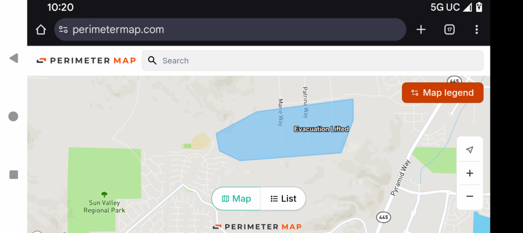 Evacuation zone lifted.