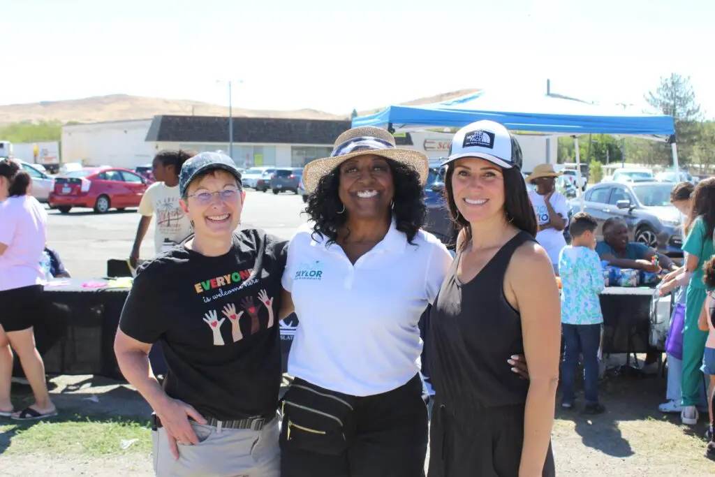 Heather Goulding, Angie Taylor, and Mariluz Garcia at the Sun Valley Back to School Supplies Giveaway 2025