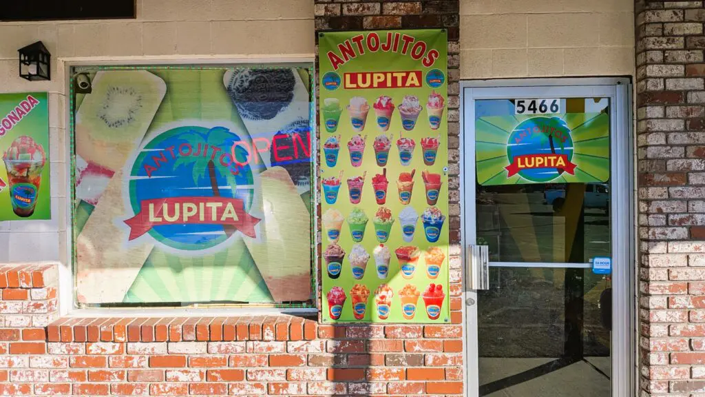 Exterior view of the Antojitos Lupita storefront in the Sun Valley Shopping Center.