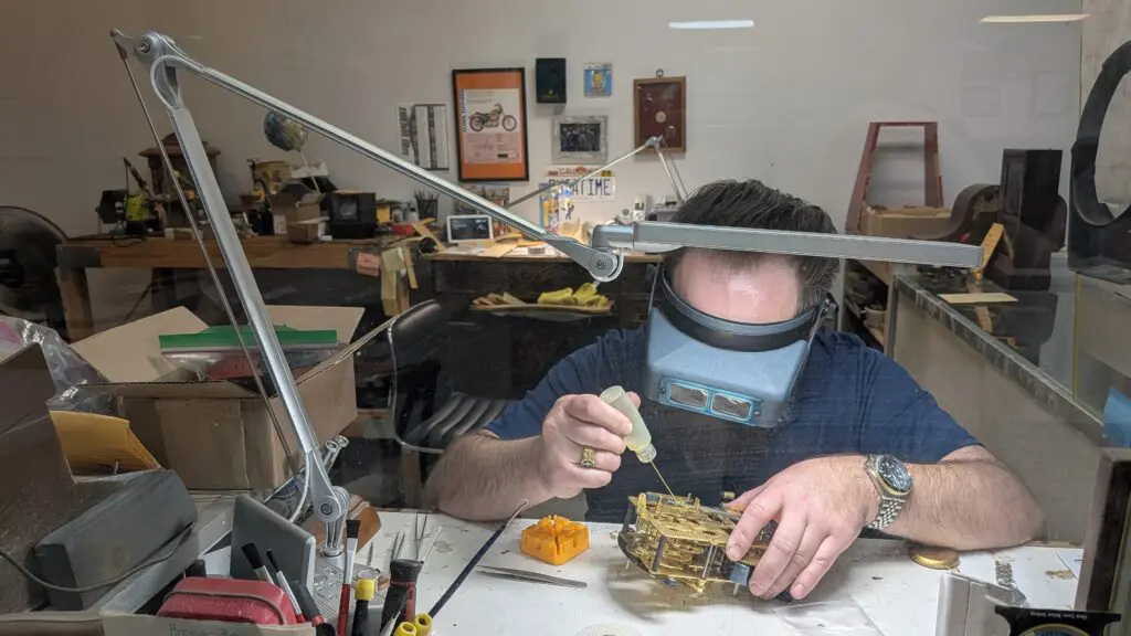 Matt Ludlow focuses on watch and clock repair at Valley Pawn in Sun Valley, NV.