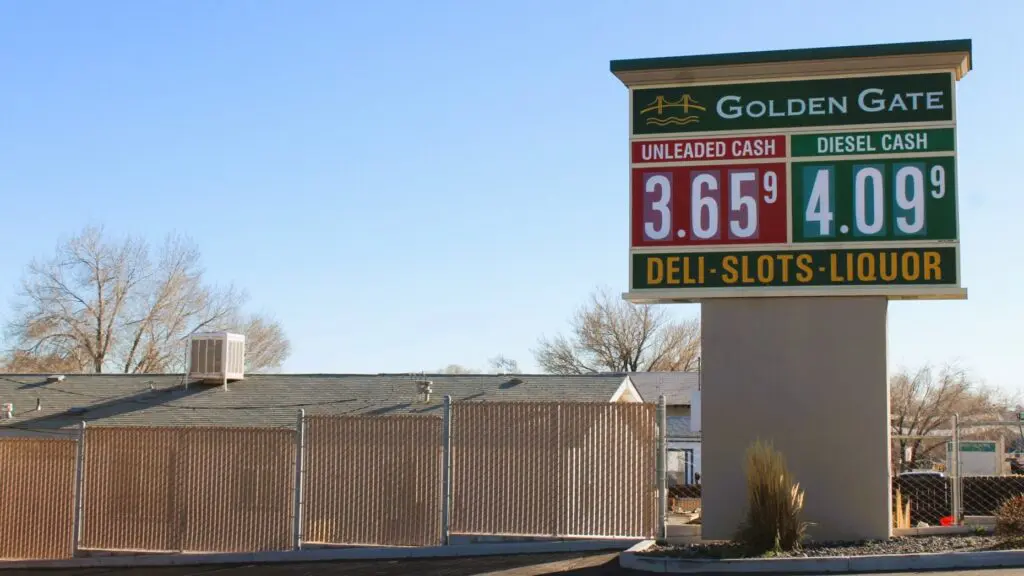 The sign for Golden Gate gas and grocery in Sun Valley, NV.