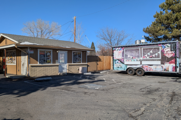 View of Mendoza's Coffee Shop and Food Truck in the morning.