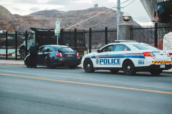 Traffic stop photo, showing police having pulled over a motorist.