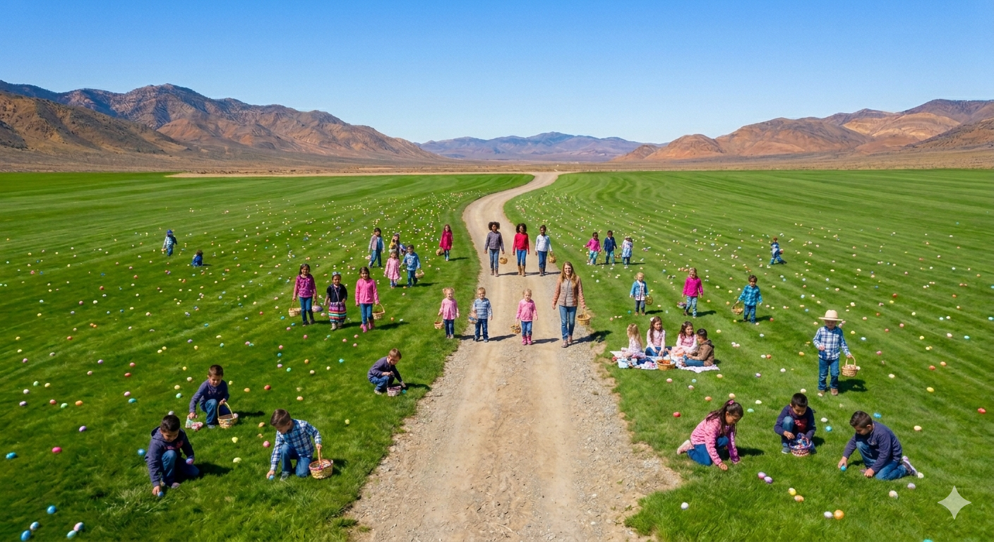 AI-generated Easter egg hunt scene