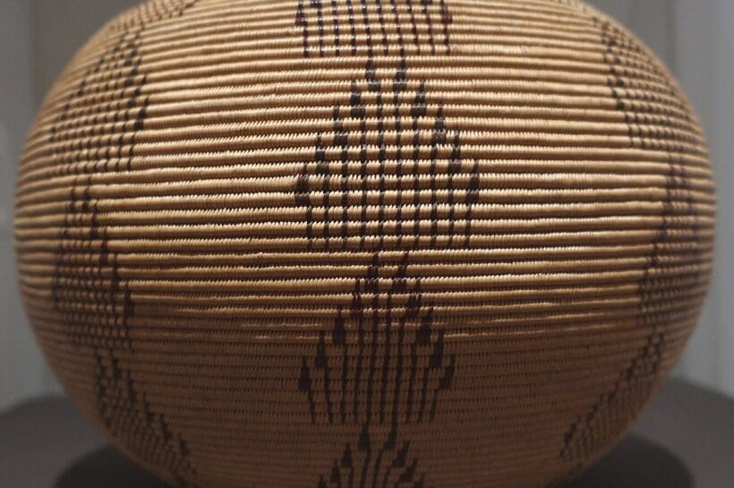 Washoe basketry vessel made by Dat So La Lee (Louisa Keyser), 1900, willow, braken fern, red bud, Brooklyn Museum. By Wmpearl, CC0, via Wikimedia Commons.