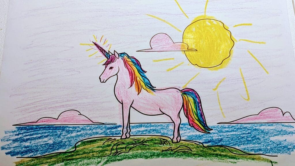 Pretty unicorn coloring page by Sophia R.