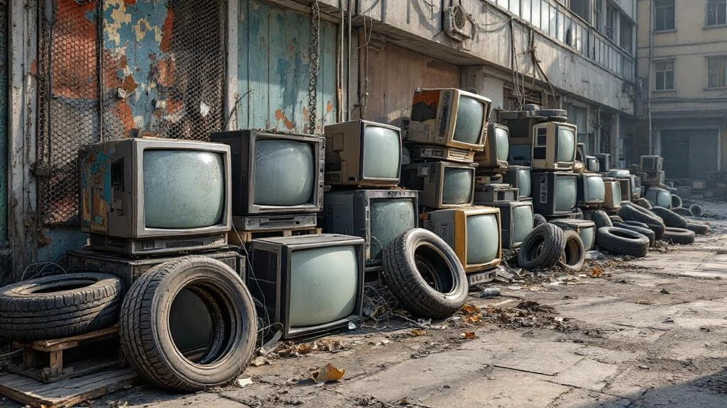 Old TVs and discarded tires