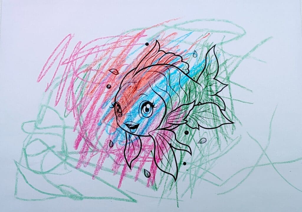Cute little fish coloring page by Daniela G., age 4.