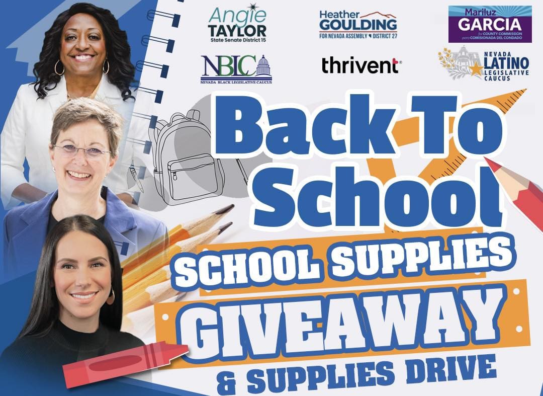 Sun Valley families, if you are in need of free school supplies, please stop by the Scolari’s parking lot on Saturday, August 9th at 10 AM. The event will be first-come, first-served. Senator Angie Taylor, Assemblyperson Heather Goulding, Commissioner Mariluz Garcia, have organized this effort for students at Bennett, Palmer, Alan, Sun Valley, and Desert Skies. See you Saturday!