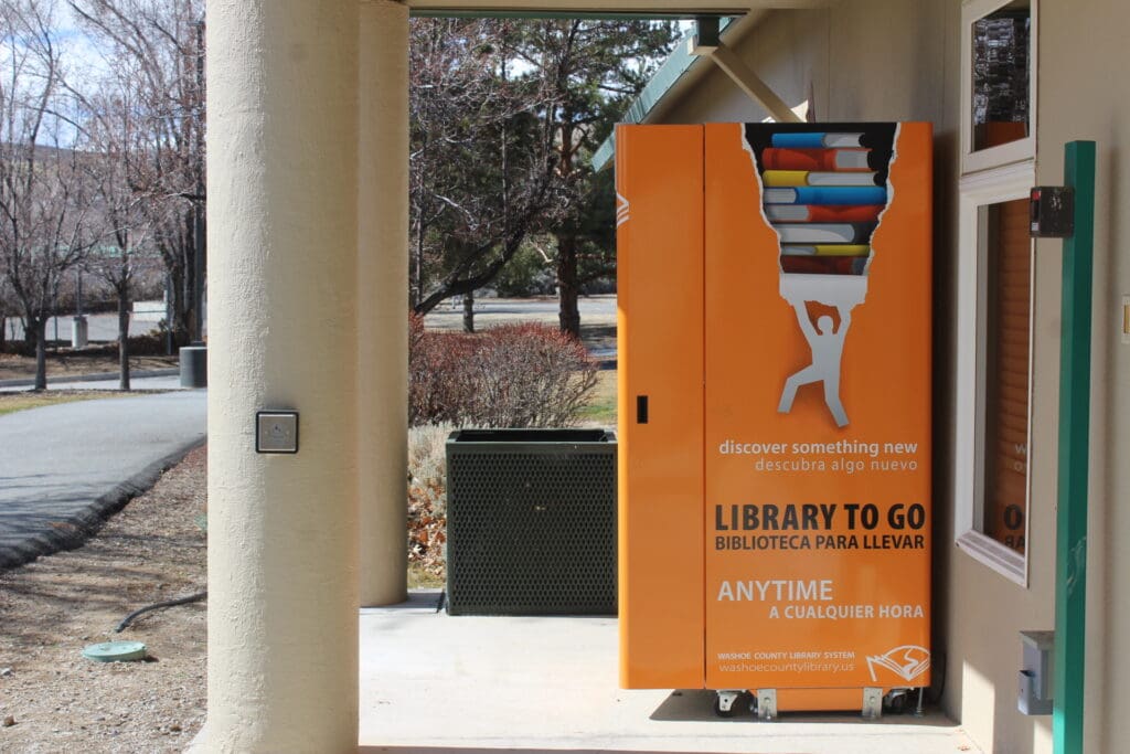 Side view of the library kiosk in Sun Valley, NV.