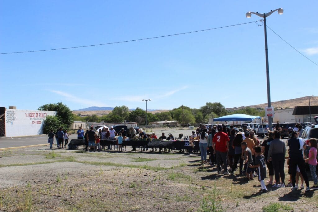 The line at the Sun Valley Back to School Supplies Giveaway.