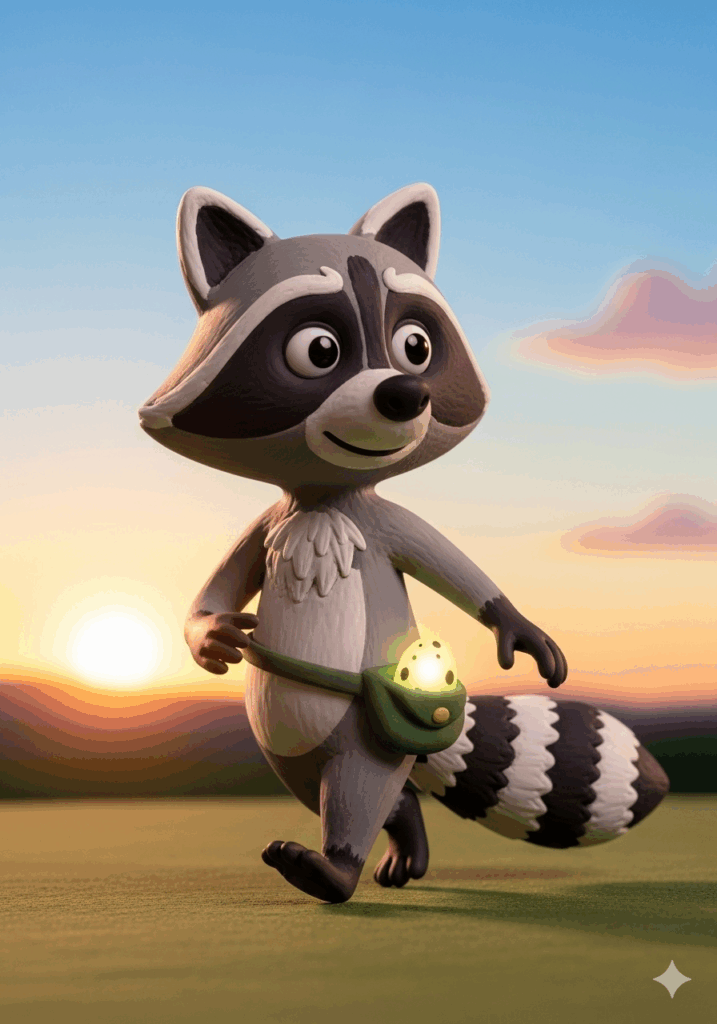 As the sun sets, Bandit struts proudly with a magical prize in his pouch.