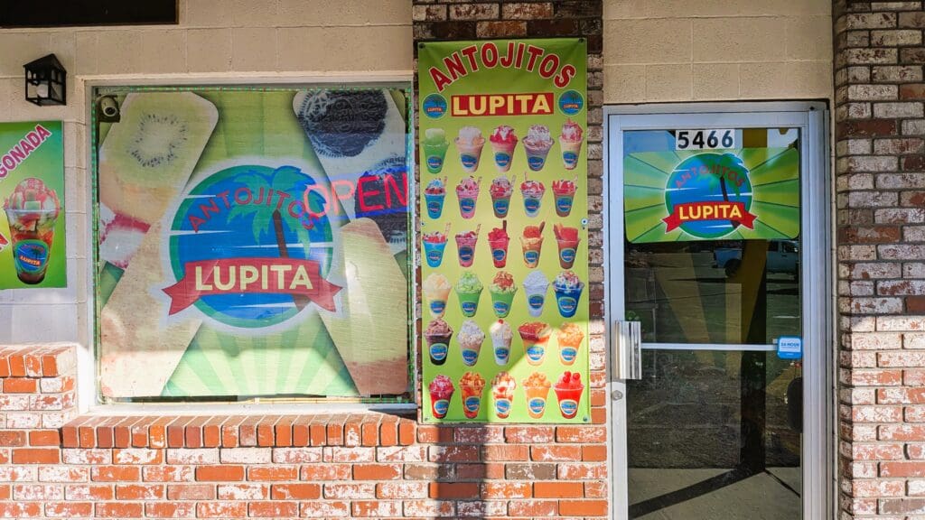 Exterior view of the Antojitos Lupita storefront in the Sun Valley Shopping Center.