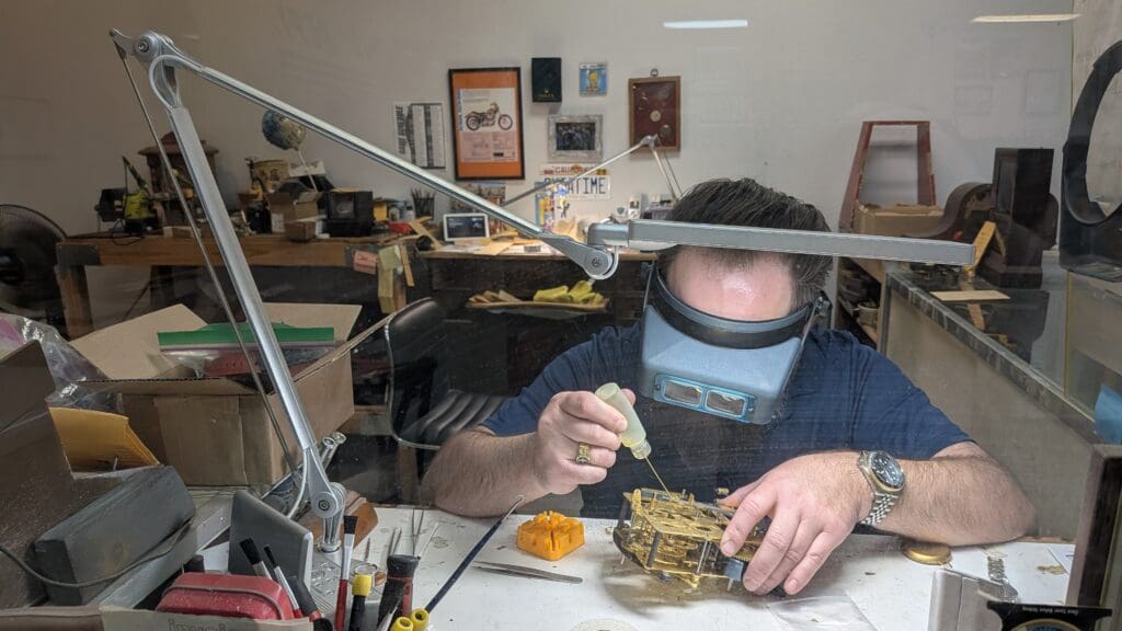 Matt Ludlow focuses on watch and clock repair at Valley Pawn in Sun Valley, NV.