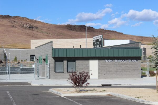 Hug High School's sports field and buildings