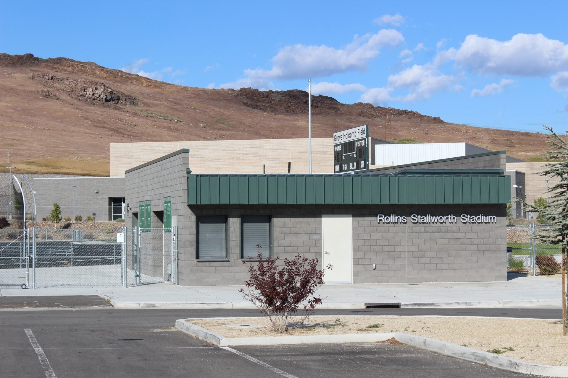Hug High School's sports field and buildings