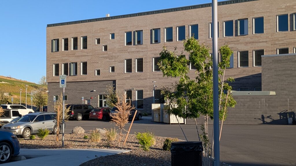 View of Hug High School from the back parking lot