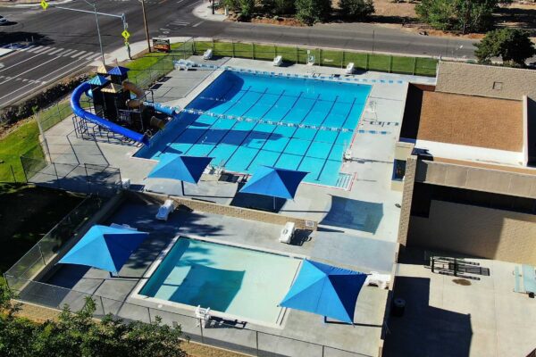Aerial view of the Sun Valley Robert & Norma Fink Pool Complex in Sun Valley, Nevada.
