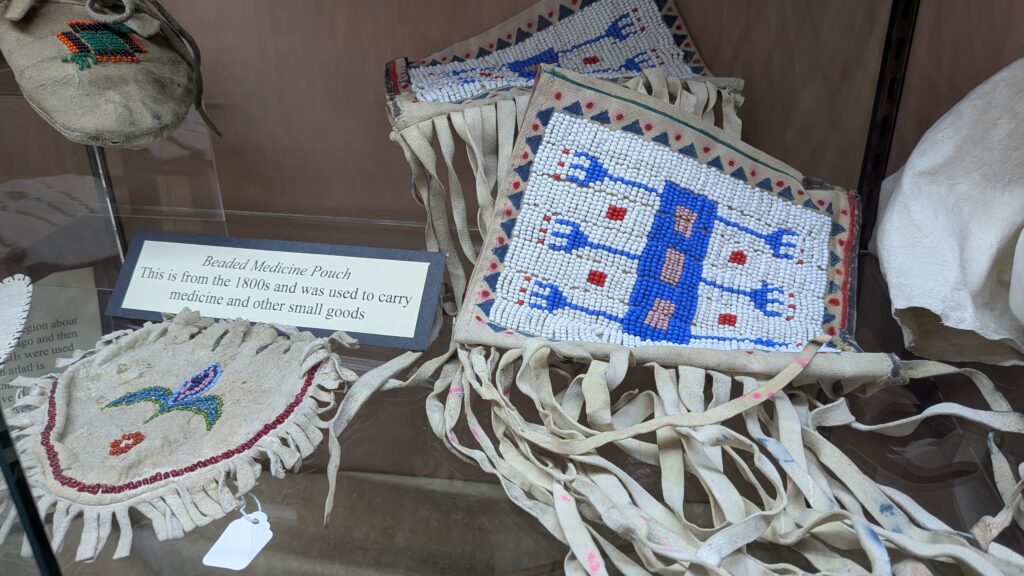 Paiute beaded medicine pouches, circa 1800s, as seen at the Pyramid Lake Paiute Tribe Museum and Visitors Center.